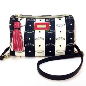BETSEY JOHNSON STRIPE DOUBLE ZIP CROSSBODY